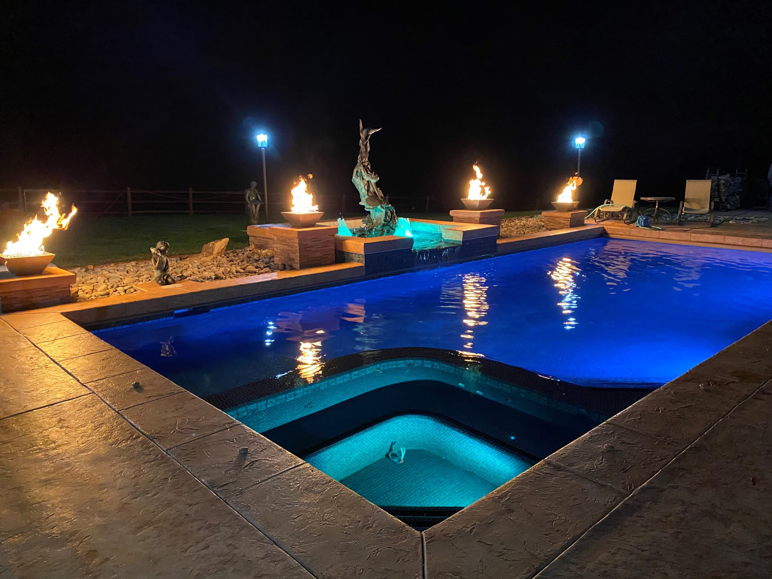 Swimming Pool and Spa at Night - Sedalia, CO Swimming Pool and Spa at Night - Sedalia, CO